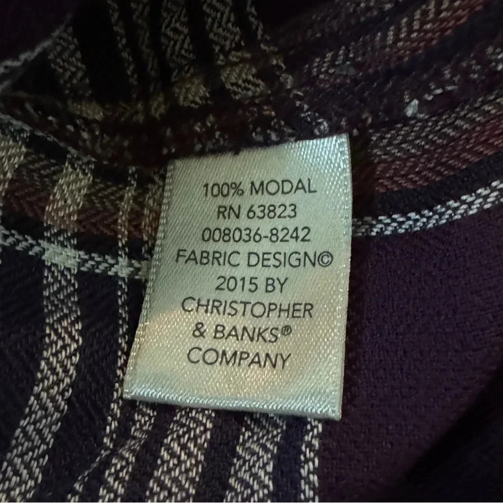 CJ Banks 1X Shirt Top Purple Plaid Button Up Long Sleeve Collared Lightweight - Picture 6 of 7